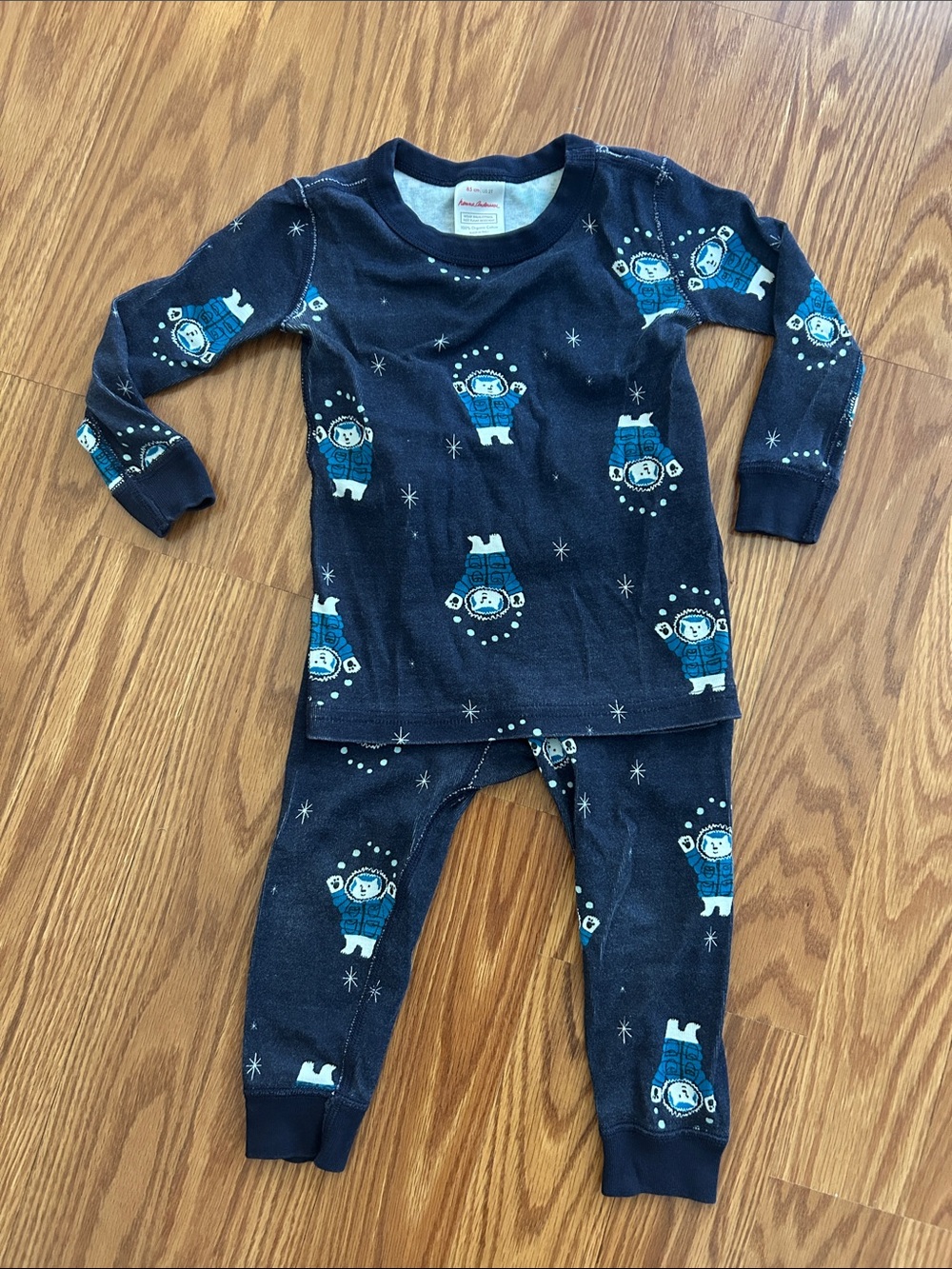 Hanna Andersson Navy Blue Space Bear Pajama Set with Light Blue Accents